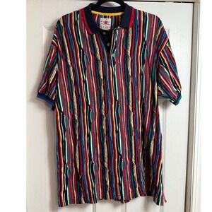 Vtg 3D Textured Cotton Traders Sport Polo Shirt Mens Large‎ Multicolor Striped